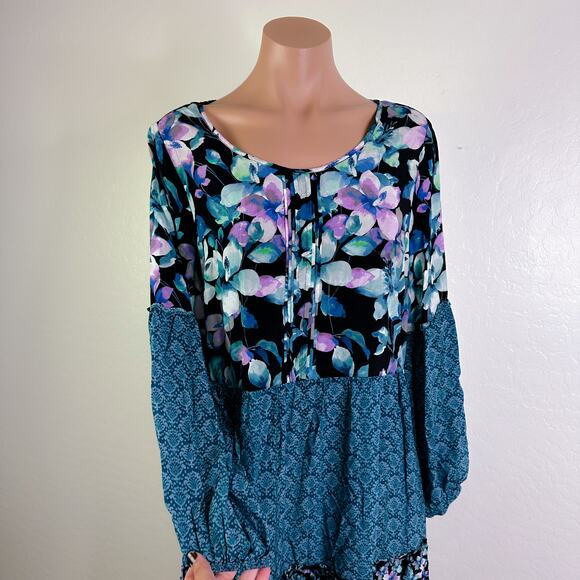 Soft Surroundings Night Bloom Long Balloon Sleeve Floral Midi Dress Blue Small - Picture 12 of 12